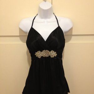 XS Sexy Black Embellished Windsor Halter Top